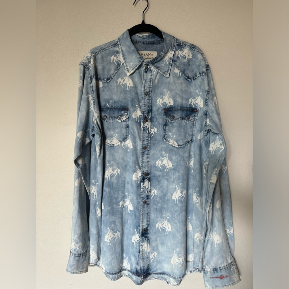 Ryan Michaels Denim Snap Shirt with Bull-riders